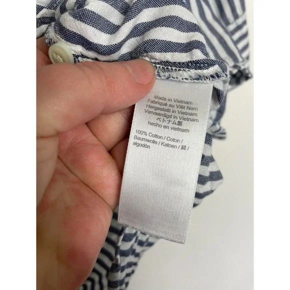 J.Crew XS Chambray Stripe Button Up Shirt Short Sleeve V-Neck Cotton Classicore - Picture 11 of 15